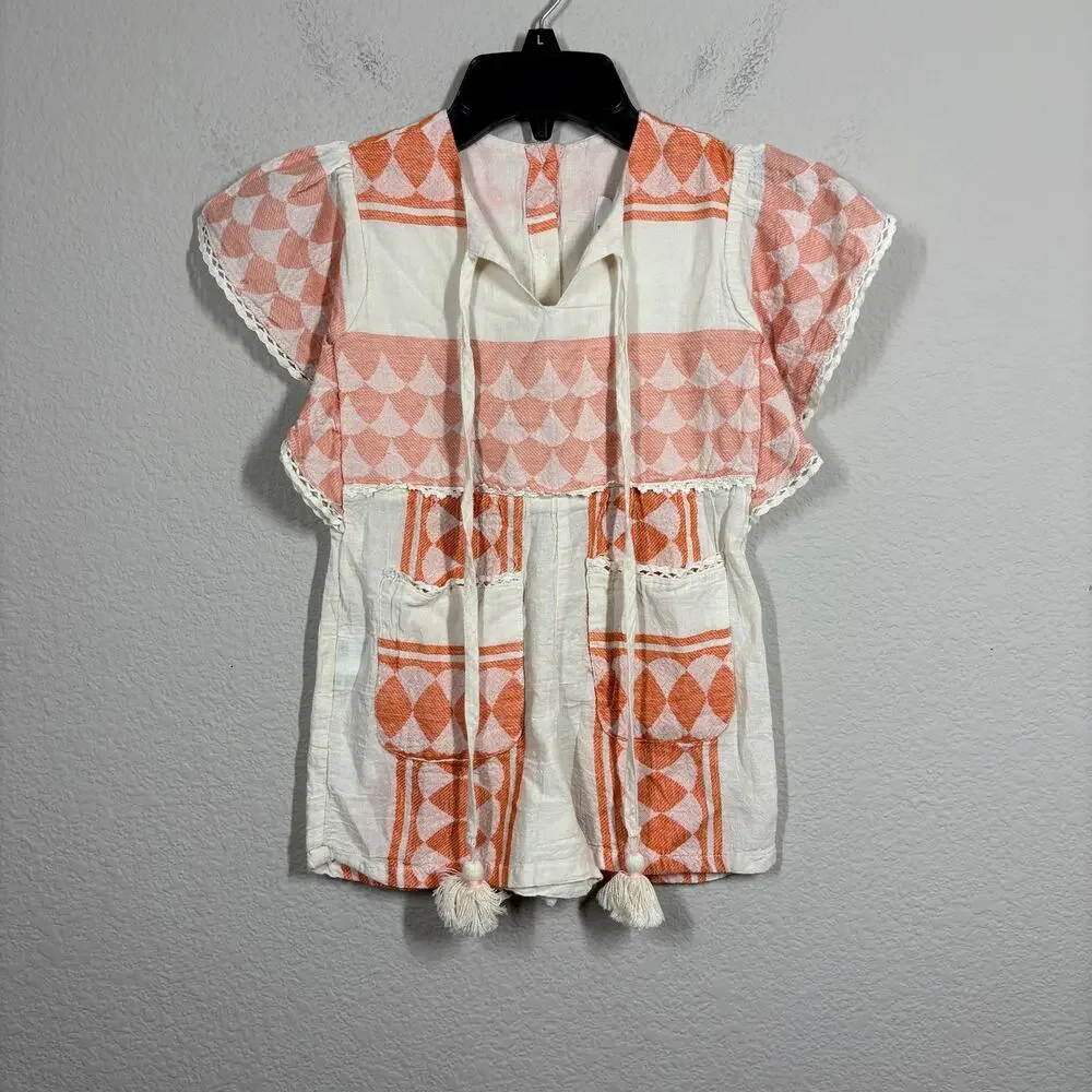 Pearl and Caviar Baby Girl Size 2/4 Apricot Zakar Romper Orange Tassel